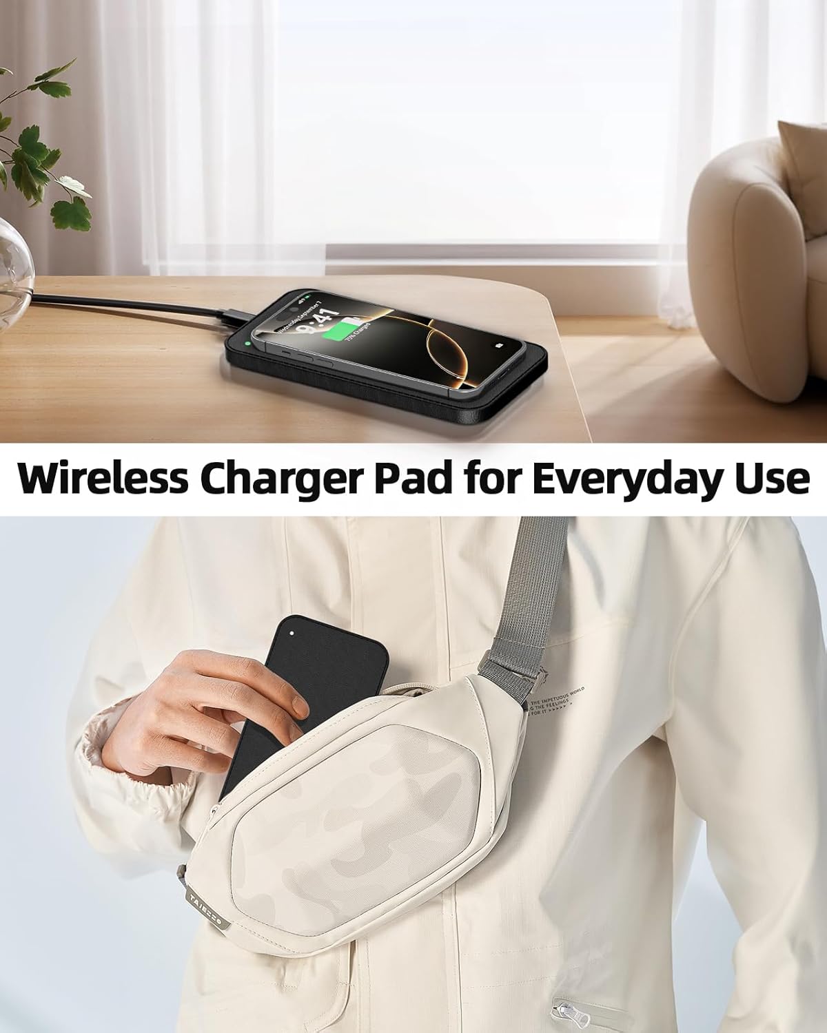 Leather Valet Tray with Wireless Charging Pad - Luxury EDC Nightstand Organizer for Men - Premium Desk Tray for Phone