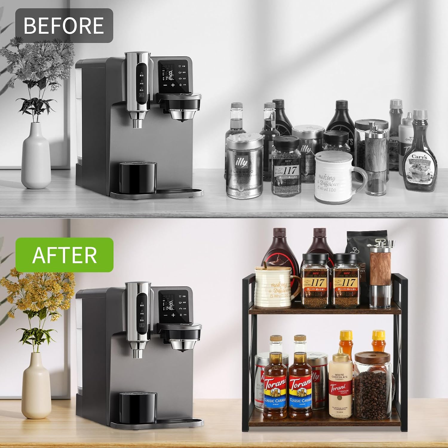 YINMIT Countertop Shelf Organizer,Coffee Bar Accessories,Spice Rack,Coffee Counter Shelf,2 Tier Coffee Organizer