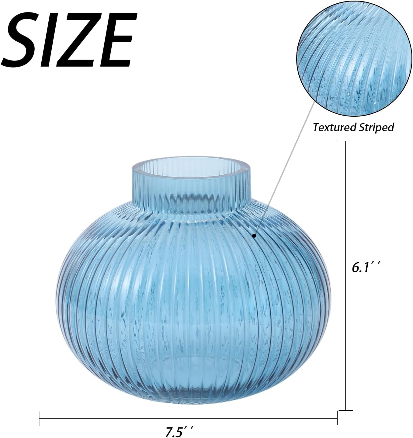 Glass Vase for Tulips / Blue / Round 6 Inches