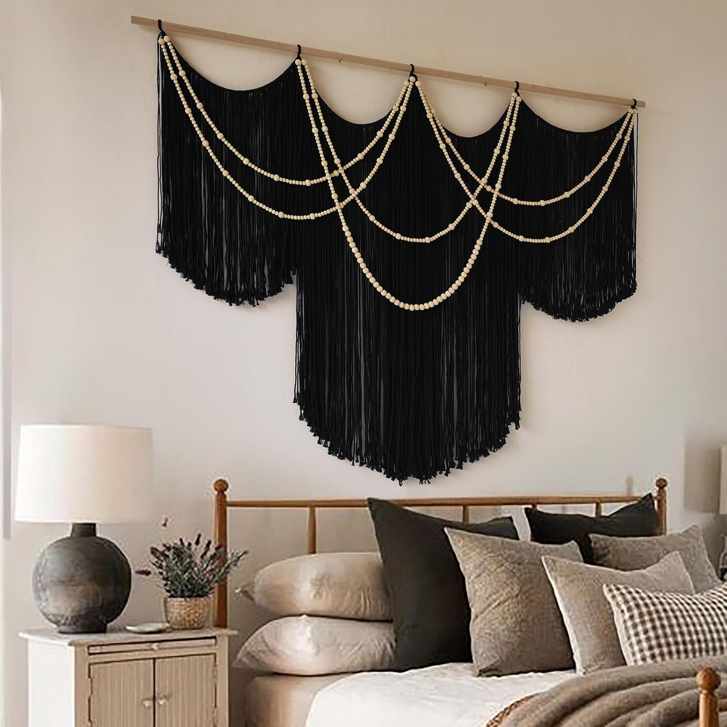 Macrame Wall Hanging Yarn Tapestry Home Decor Large Fiber Wall Art Living Room / Black1 / Black