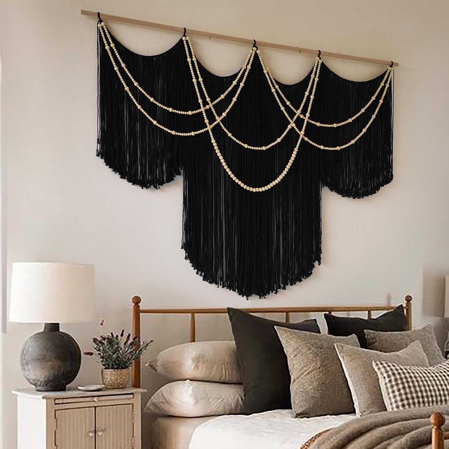 Macrame Wall Hanging Yarn Tapestry Home Decor Large Fiber Wall Art Living Room / Black1 / Black