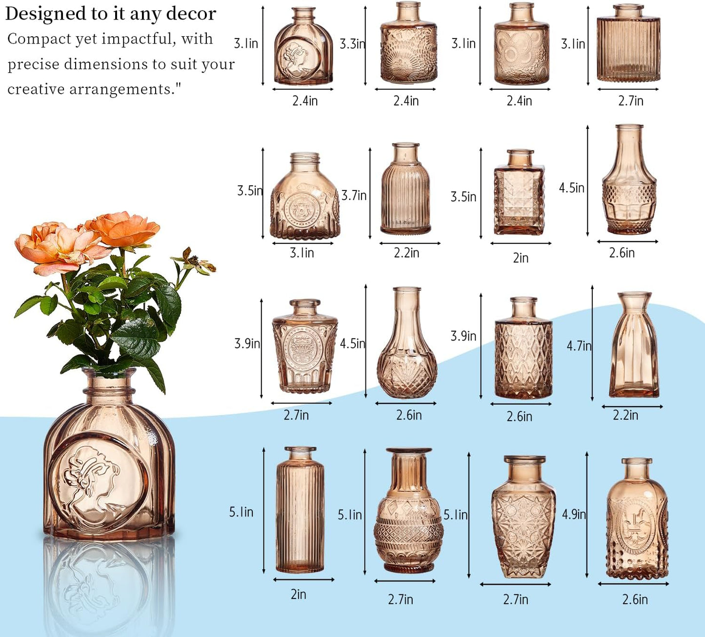 Crystal Vintage Vase Set / Amber / Set of 16