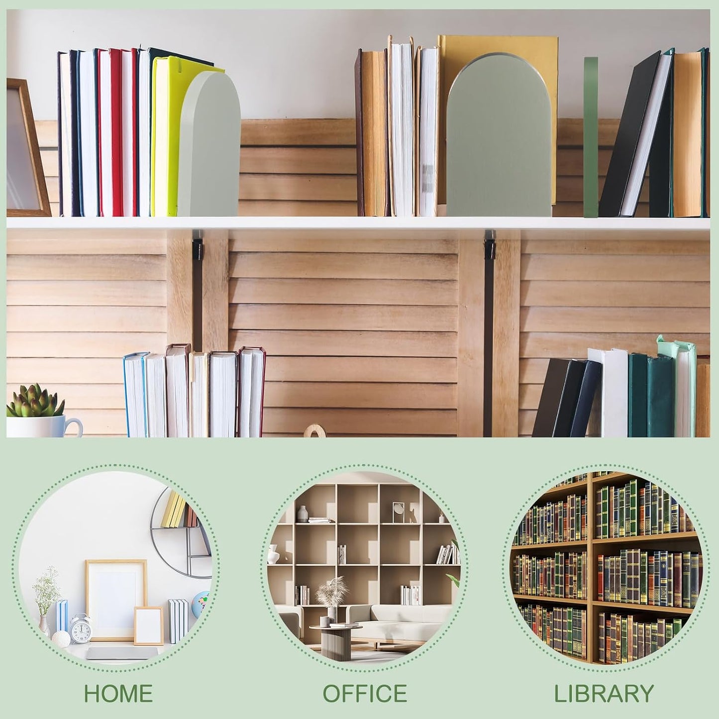 Boho Wood Bookends Back to School Sage Wooden Book Stands Decorative Non Skid / Green / Set of 4