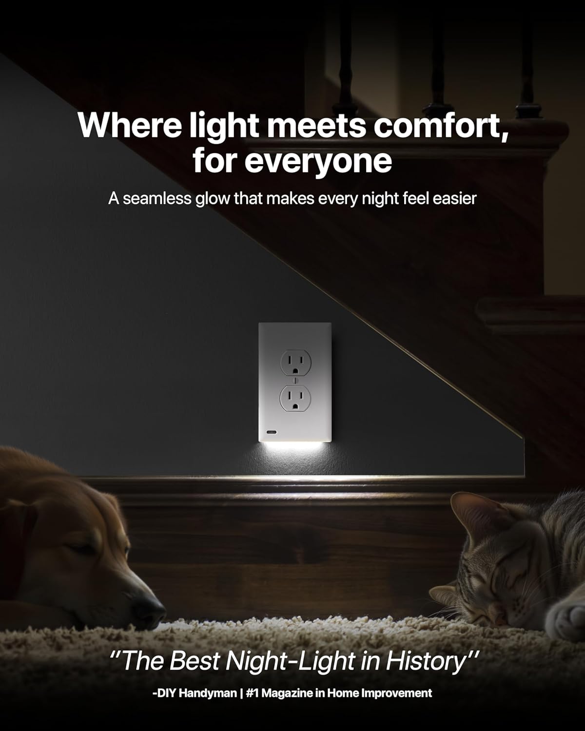 Single - SnapPower GuideLight [for Standard Decor, Not GFCI outlets] - Night Light - Electrical Outlet Wall Plate with