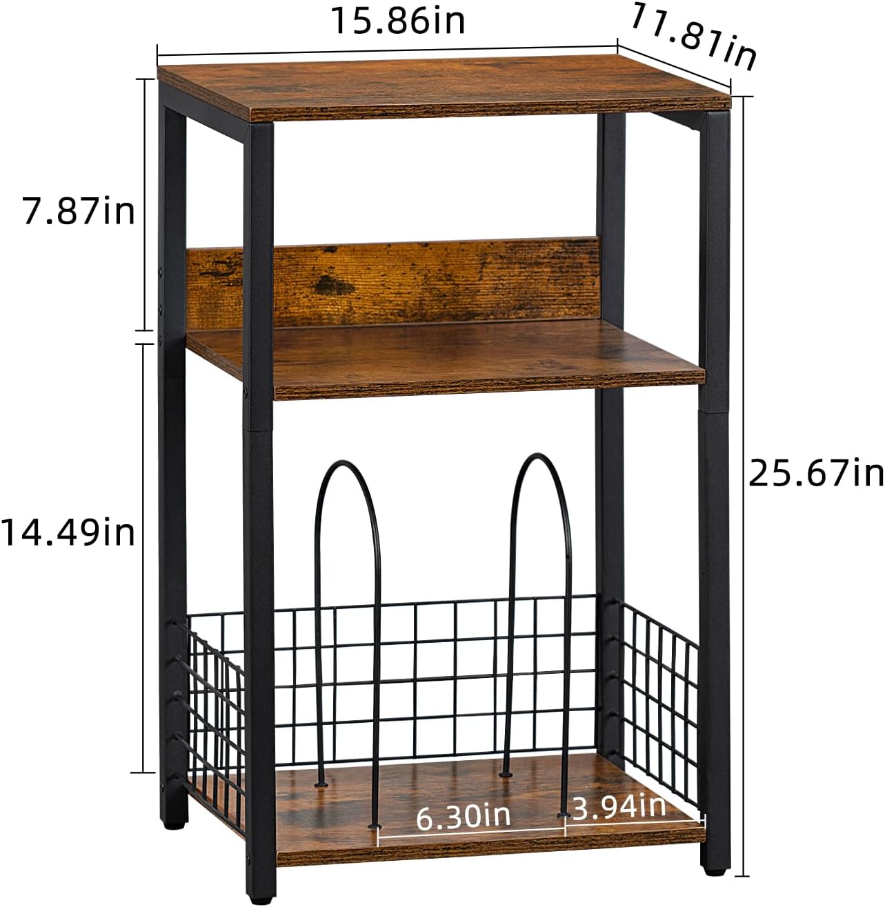 3 Tier End Table,Record Player Stand with Storage Up to 100 Albums,Turntable Stand for Vinyl,Brown Records Shelf for
