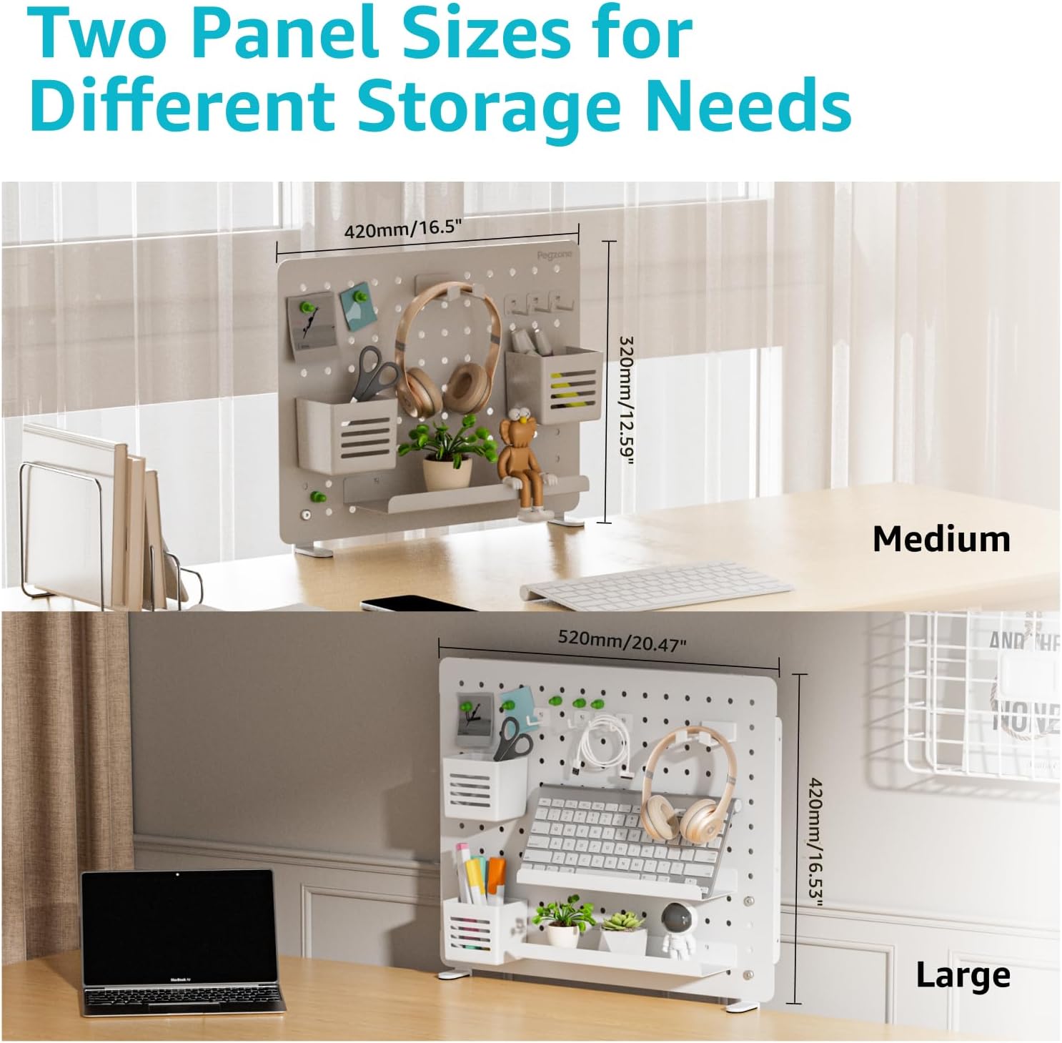 Clamp on Desk Pegboard, 20.4" x 16.5", with 15 Accessories, White | Magnetic Metal Peg Board, Desk Organizer for Office
