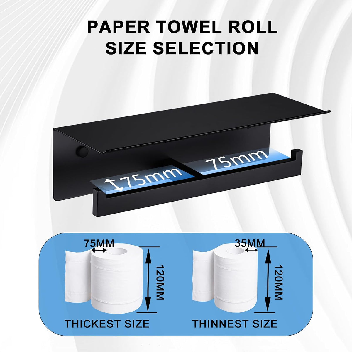 LANC Double Toilet Paper Holder with Shelf, Matte Black Commercial Toilet Tissue Roll Dispenser with Phone Shelf