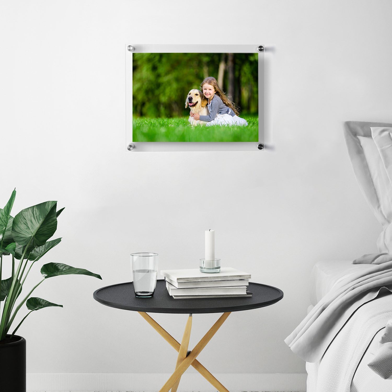 Meetu 8.5x11 Acrylic Picture Frames (4 Pack) -Inner 8x10 Wall Mount Photo Frame Frameless Clear Floating Frame for