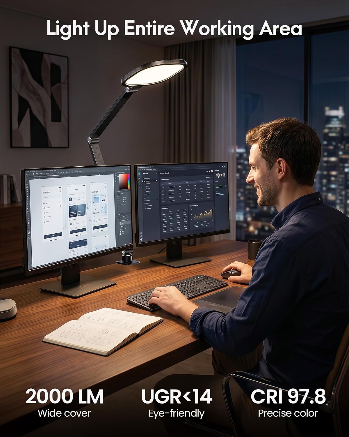 LED Desk Lamp for Home Office with Clamp, Remote, 30 Modes | Eye-Care, Pro Lighting for Zoom Meeting, Video Streaming