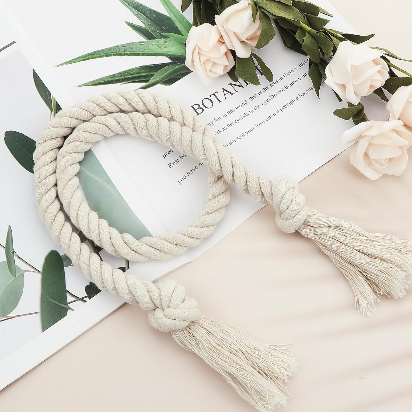 GlasFlength Curtain Tiebacks, Pack of 4 Boho Tiebacks for Curtains, Hand Knitted Curtain Tape, 100 cm, Cotton Rope