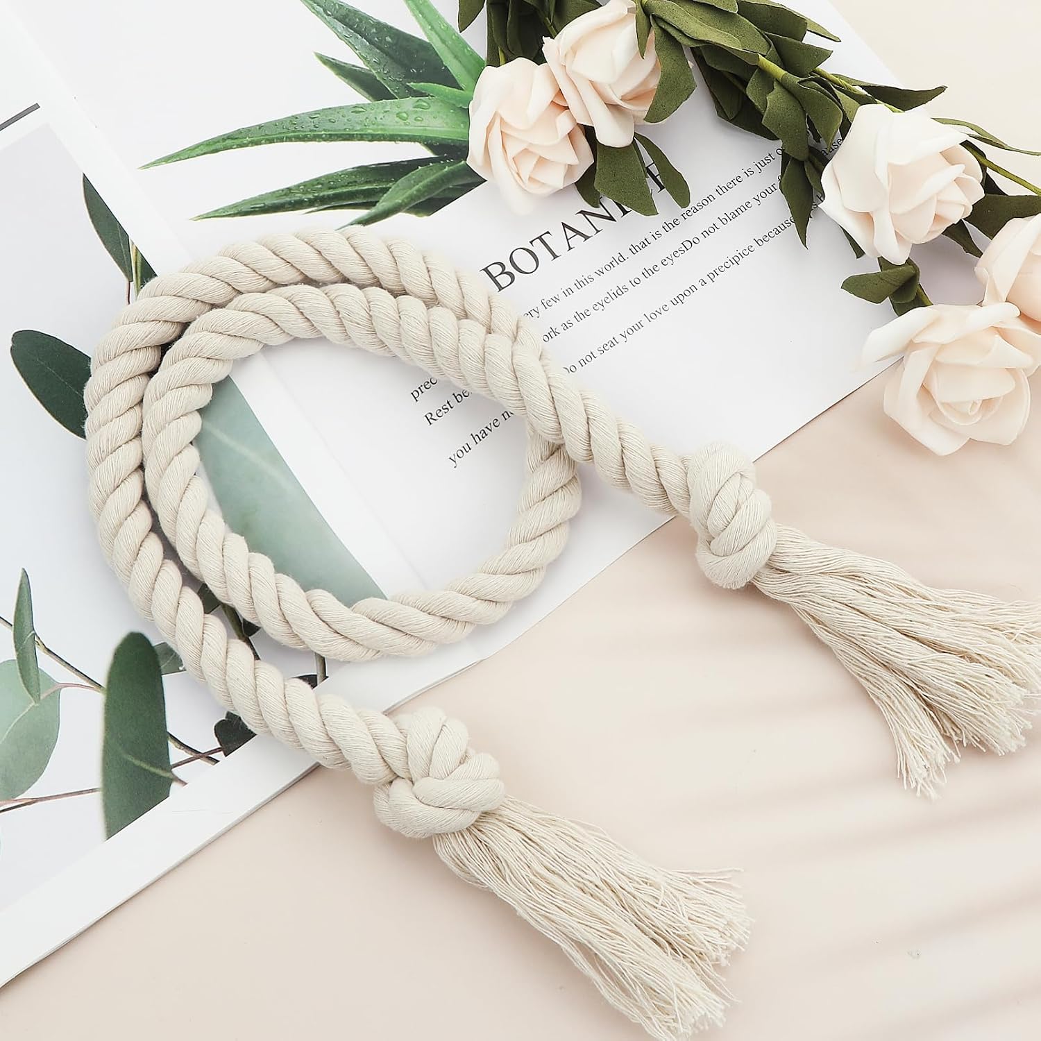 GlasFlength Curtain Tiebacks, Pack of 4 Boho Tiebacks for Curtains, Hand Knitted Curtain Tape, 100 cm, Cotton Rope