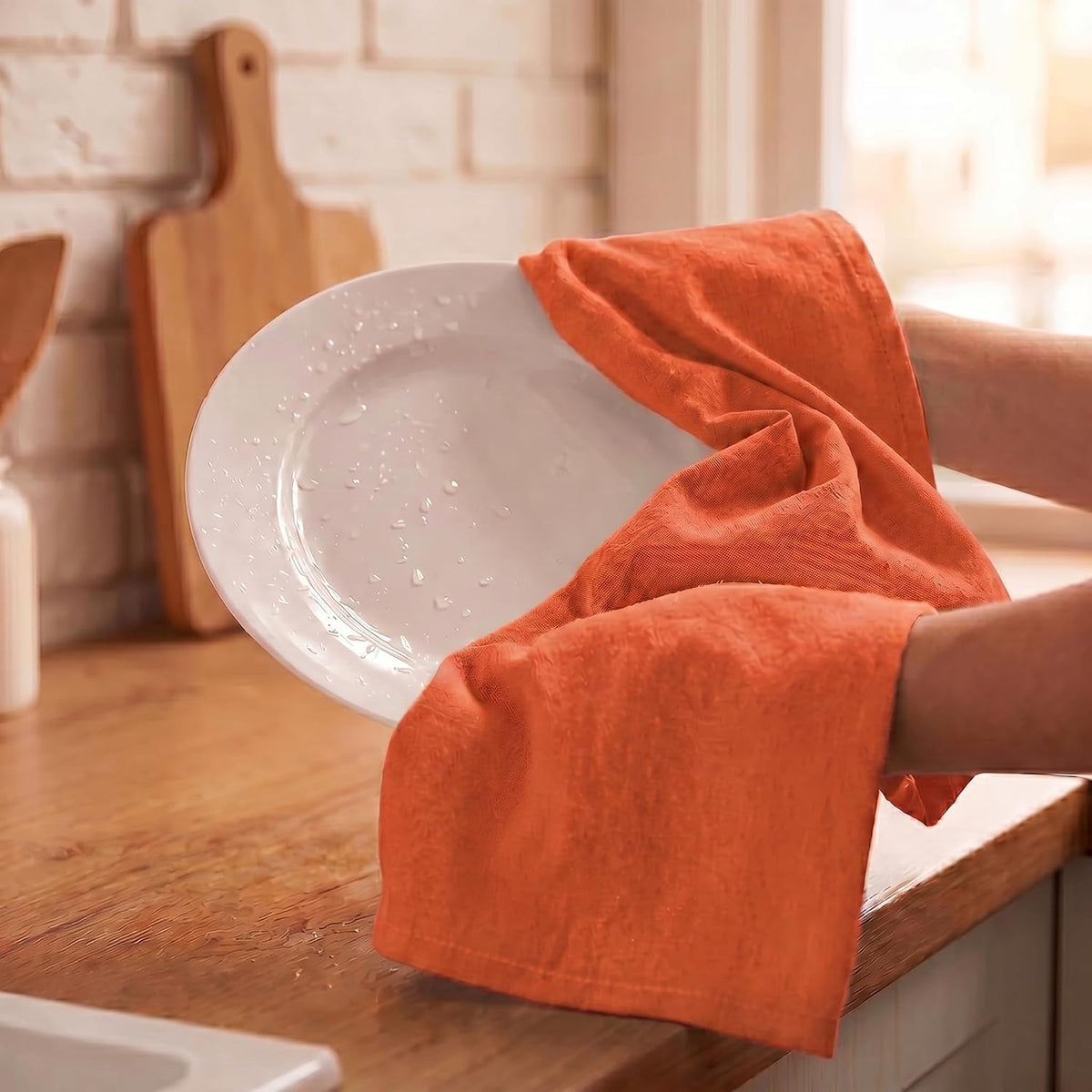 Urban Villa Kitchen Towels Cotton Dish Towels 20”x30” (Set of 6) Orange