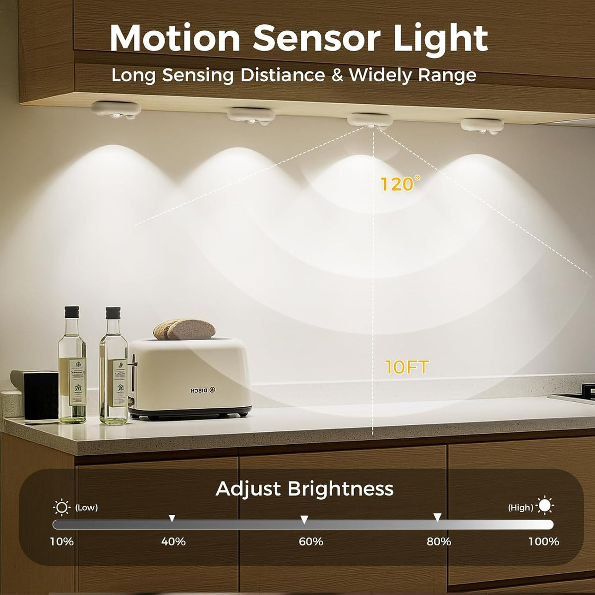 6 Pack LED Motion Sensor Puck Lights, Small Rechargeable Under Cabinet Lights, Dimmable Daylight White Closet Lights