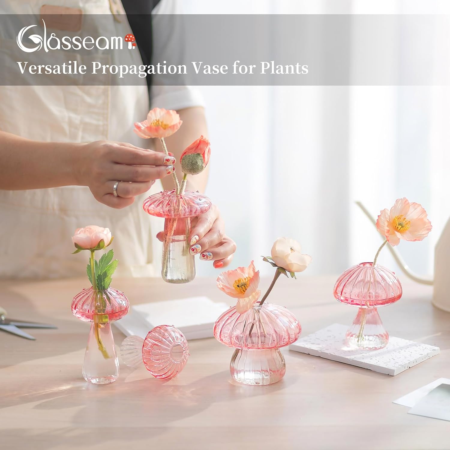 Glass Mushroom Vase / Pink / Set of 5