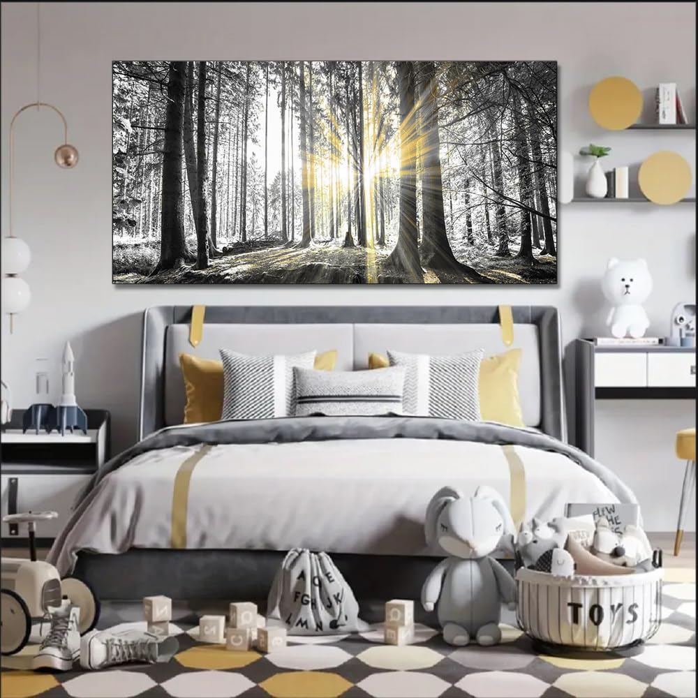 White Forest Wall Art Prints Sunset Landscape Canvas Picture / Blandcape-wb / 40"L x 20"W / Black