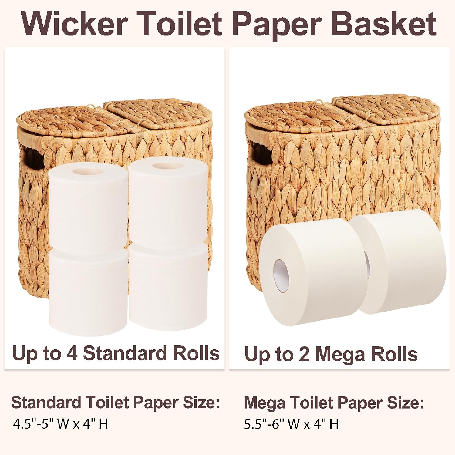 Wicker Toilet Paper Storage Basket / Water Hyacinth / 4 Rolls