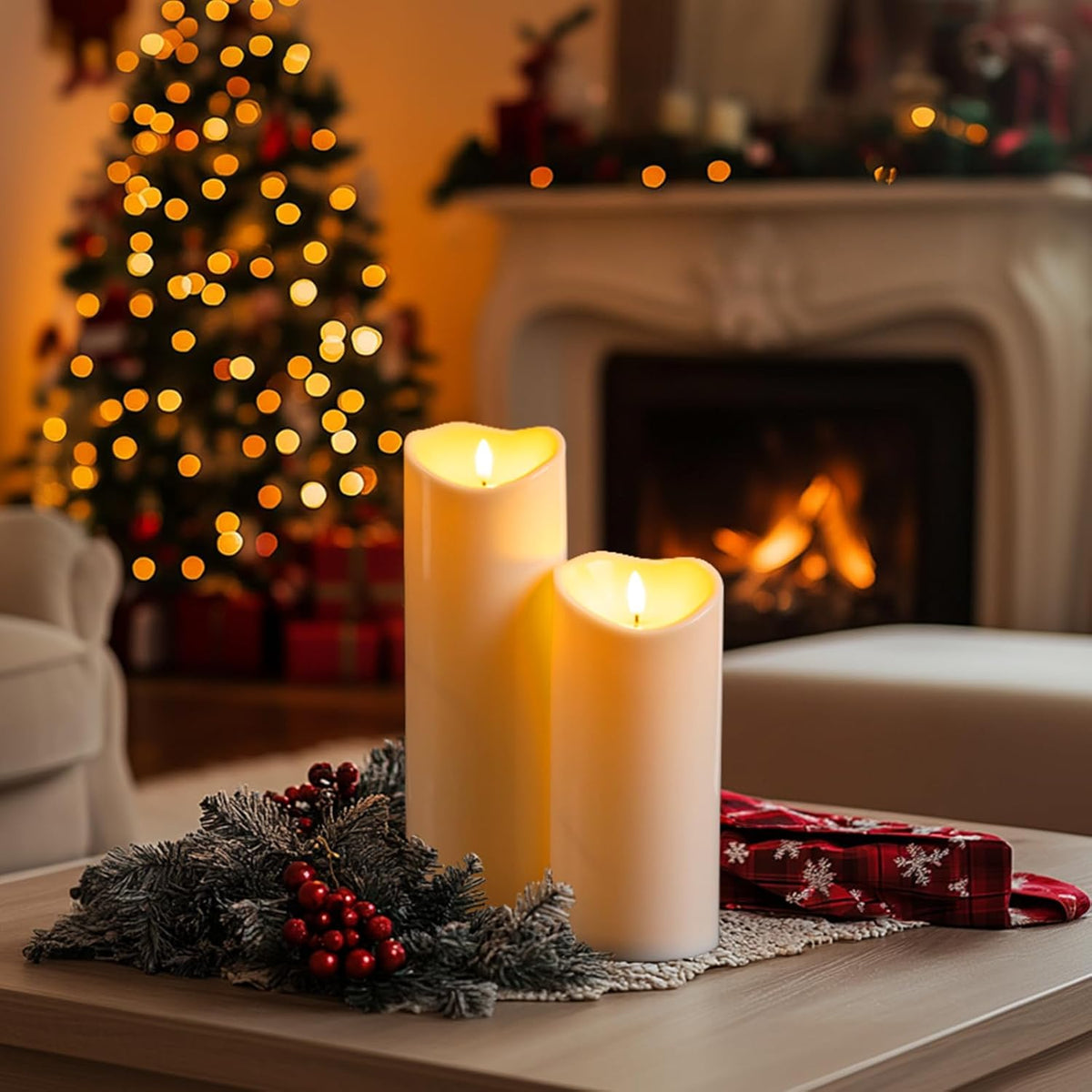 Homemory 4"x12" Outdoor Waterproof Flameless Candles with Timers and Remote Control, Battery Operated Candles, LED