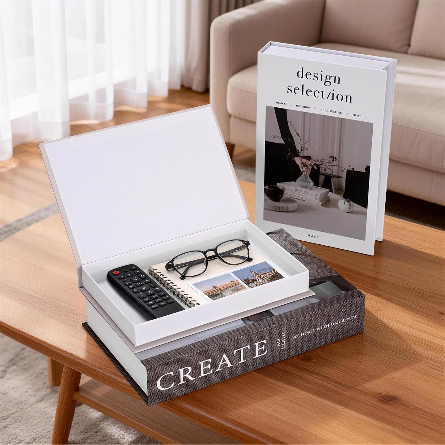 Large Faux Book Boxes / Soft Haven | Cream & Cocoa / Set of 3
