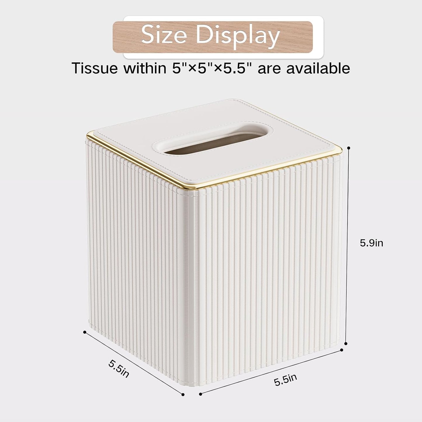 PU Leather Tissue Cover / Cream White / Square