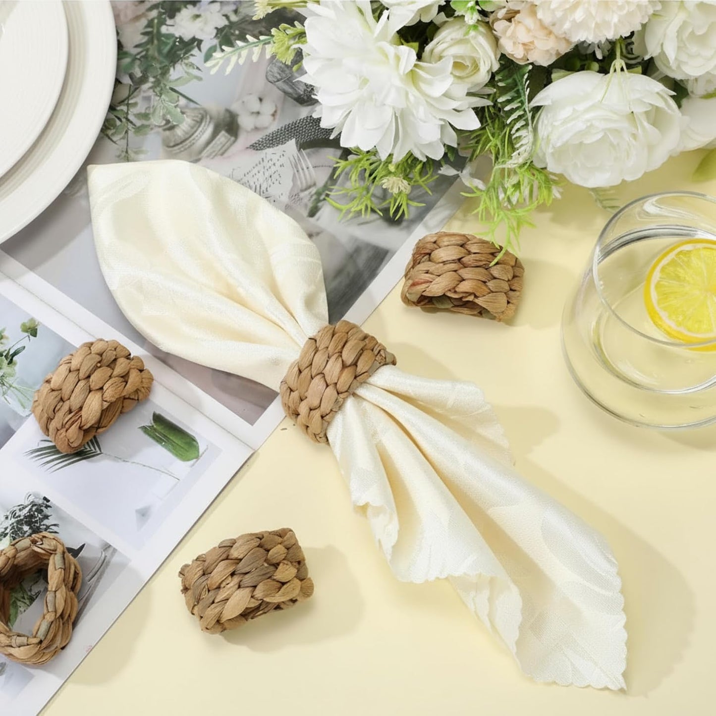 Wedding Woven Napkin Rings Farmhouse Rustic Boho Napkins Ring Water / Semicircle / Set of 24