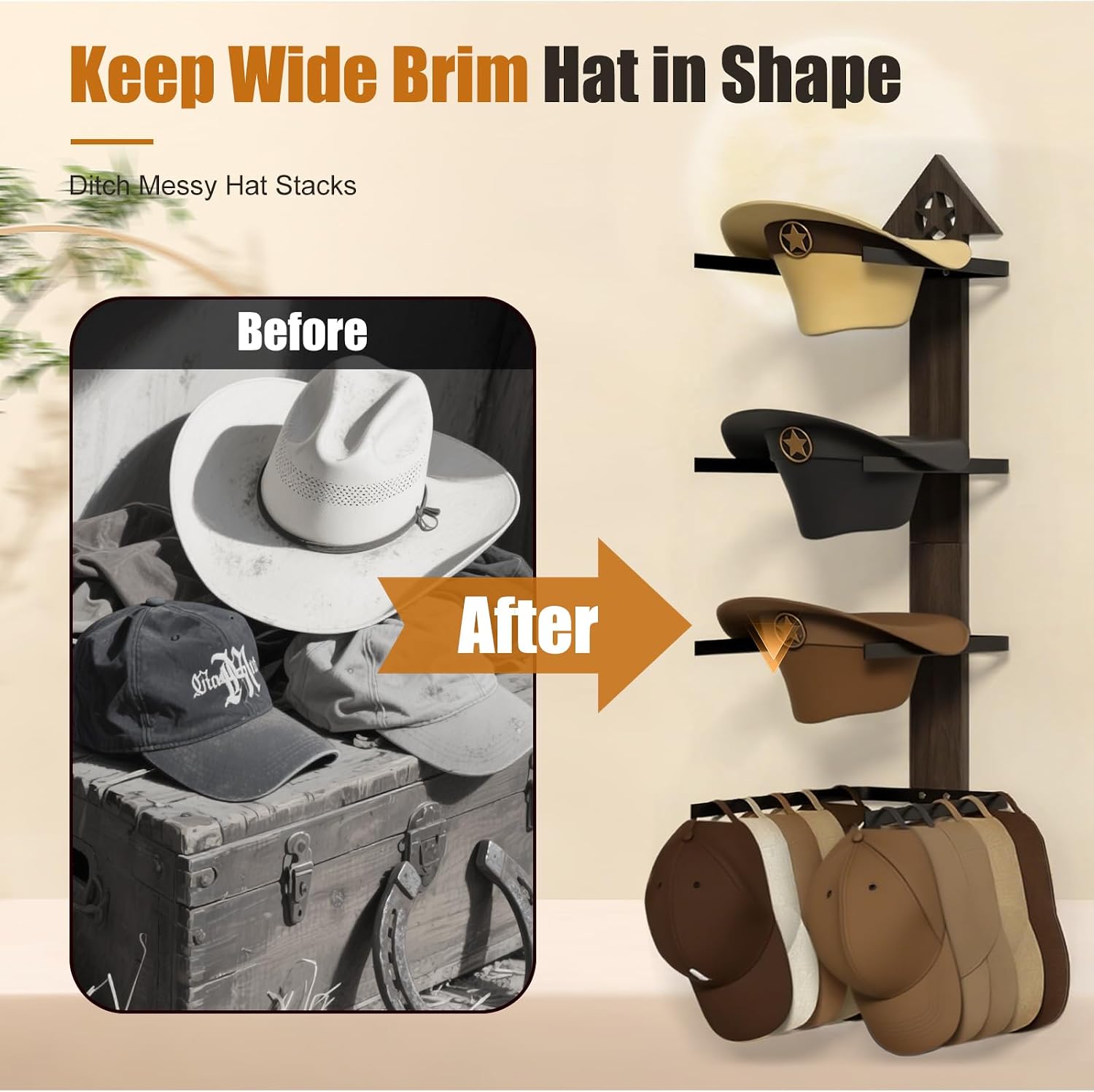 Cowboy Hat Rack -Cowboy hat holder for wall With Heavy- Organize and Display Your Hats with Ease, Wall Mounted Hat