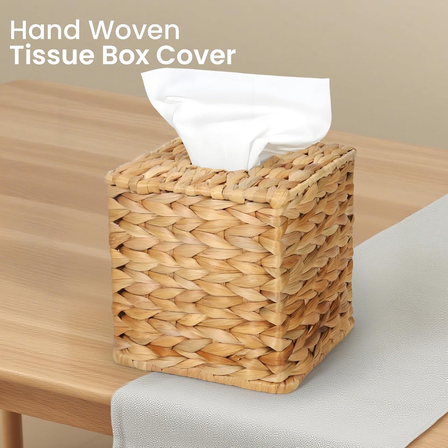 Water Hyacinth Square Tissue Box Cover / 5.8 " Square / Natural