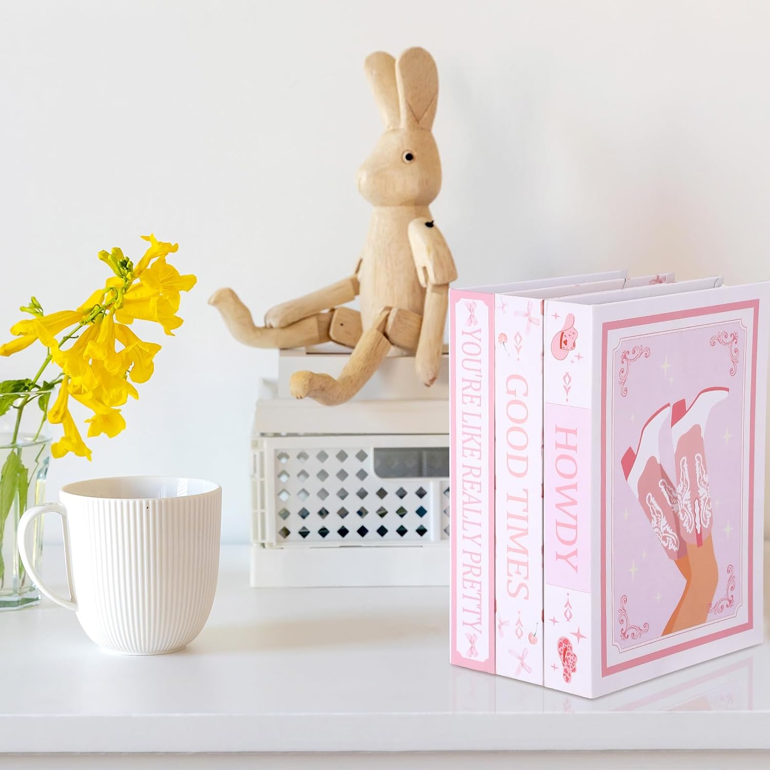 Bow Coquette Decorative Fake Books Preppy Faux Stacked Books Aesthetic / Pink / 9.8 Inch / Set of 3