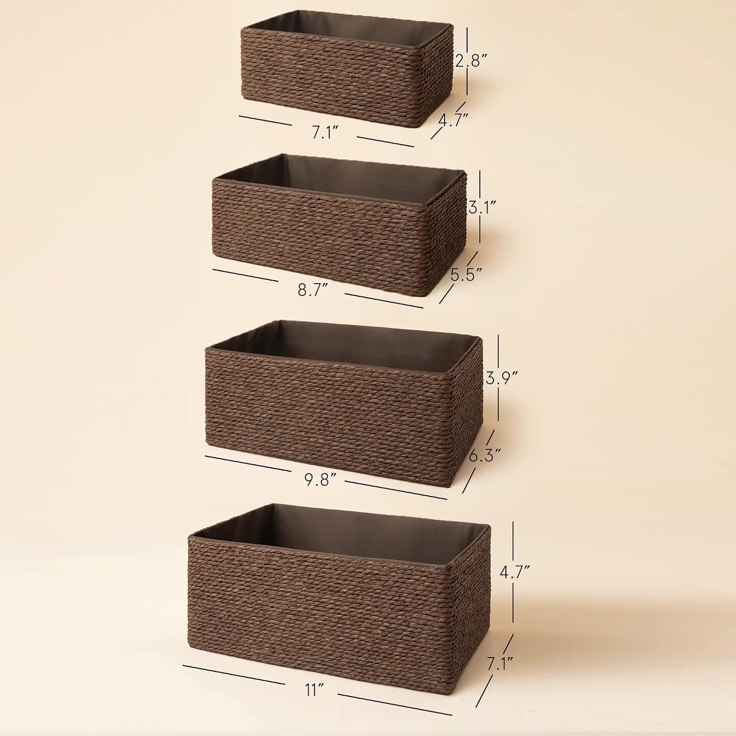 Paper Rope Woven Storage Basket / Brown / Set of 4