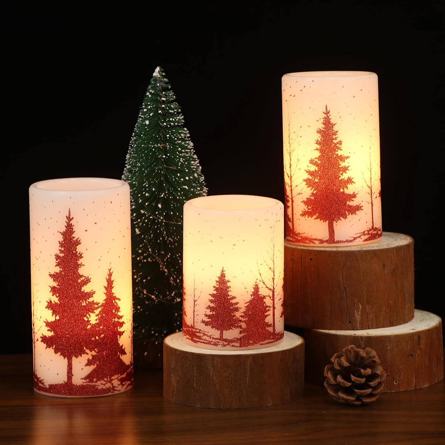 Christmas Tree Flameless Candles Battery Operated with 6H Timer | LED Pillar Candles Flickering, Real Wax Warm Light