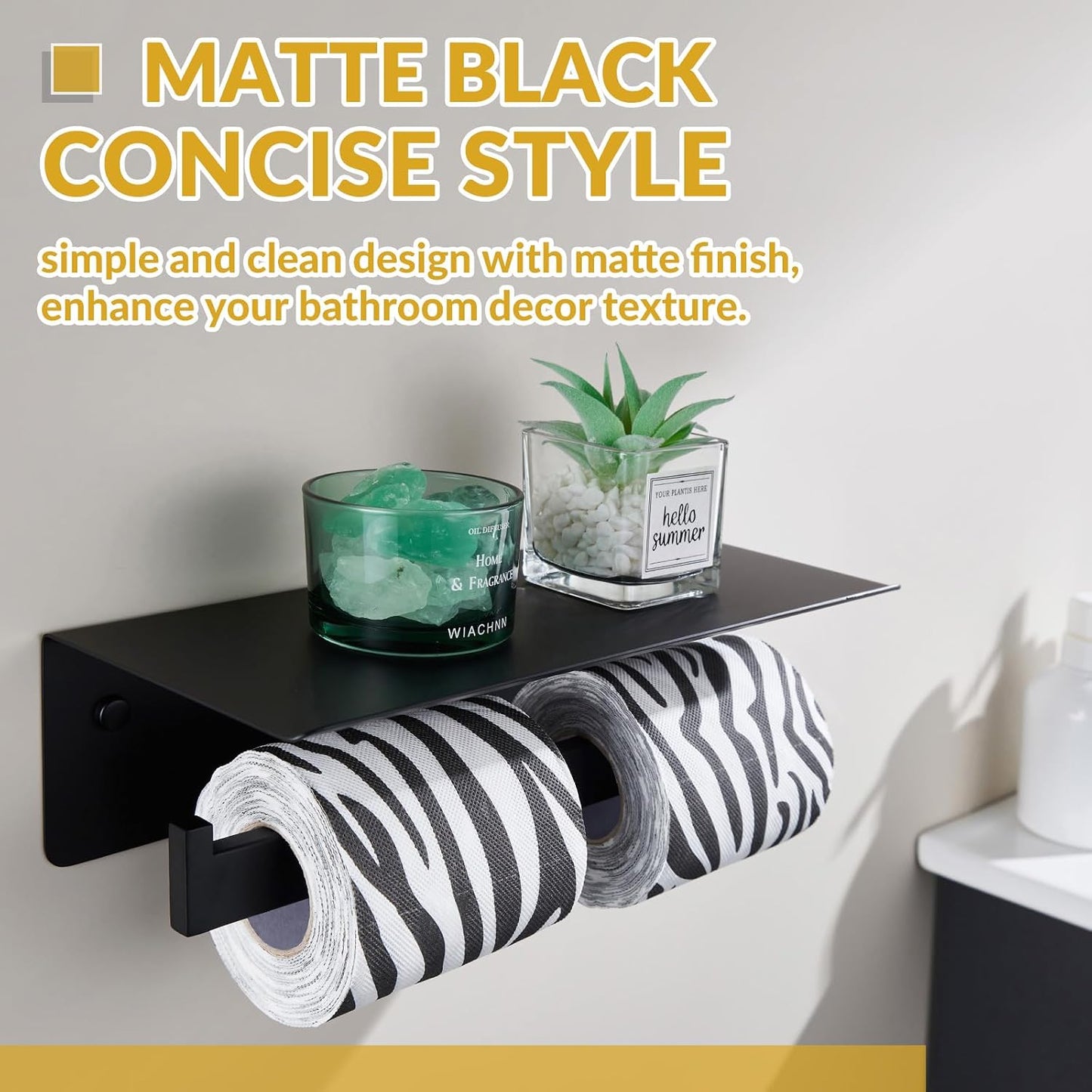 APLusee Matte Black Double Toilet Paper Holder with Shelf, Wall Mounted | 304 Stainless Steel, Rustproof for Bathroom