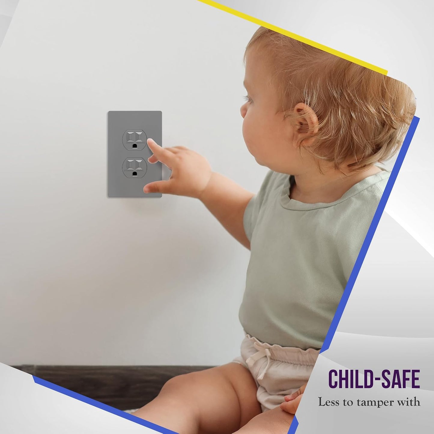 ENERLITES 5 Pack Screwless Duplex Outlet Covers Wall Plate, 1-Gang, Gray | Child safety, modern & clean finish