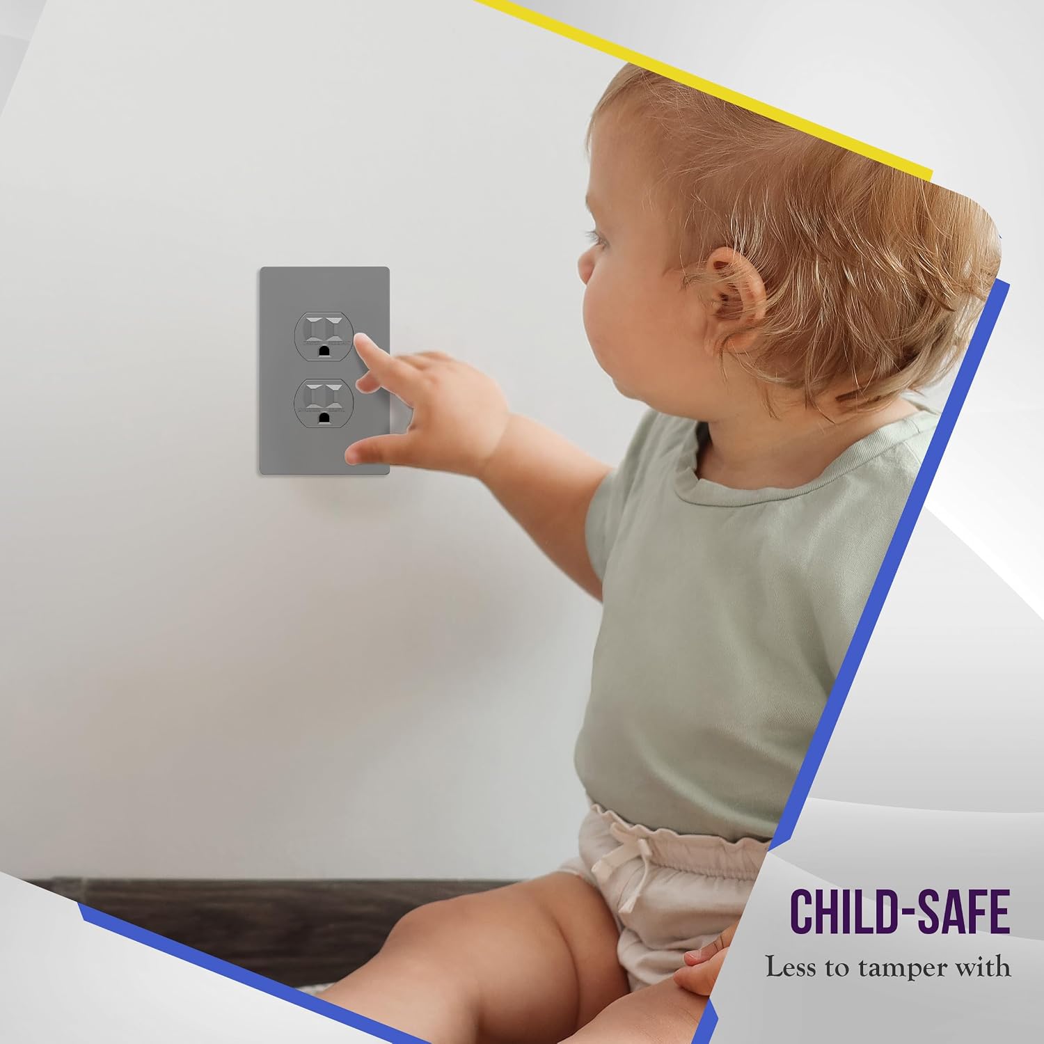 ENERLITES 5 Pack Screwless Duplex Outlet Covers Wall Plate, 1-Gang, Gray | Child safety, modern & clean finish