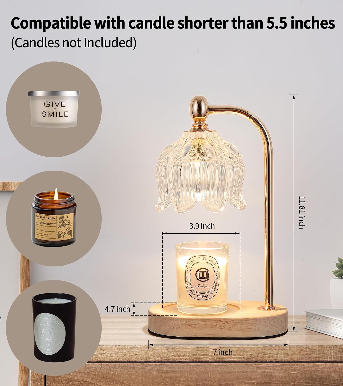 Candle Warmer Lamp with Timer and Dimmer,Electric Gold Light Gifts for Women Melt Wax Warmer Lamp with 2 Bulbs for
