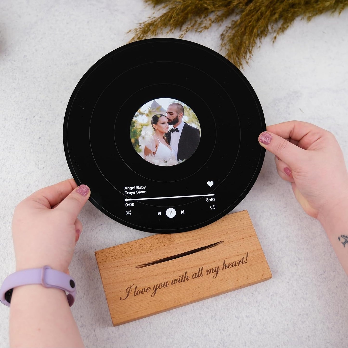 bonibom Personalized Vinyl Record with Photo - Custom Acrylic Song Plaque - Unique Gifts for Anniversary, Wedding