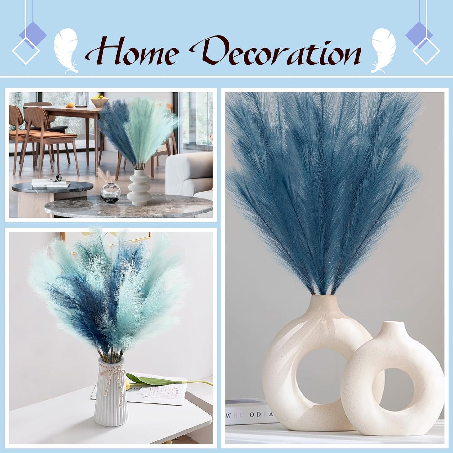 Non-Shedding Fluffy Artificial Bulrush / Light Blue / 3 Inch / Set of 9