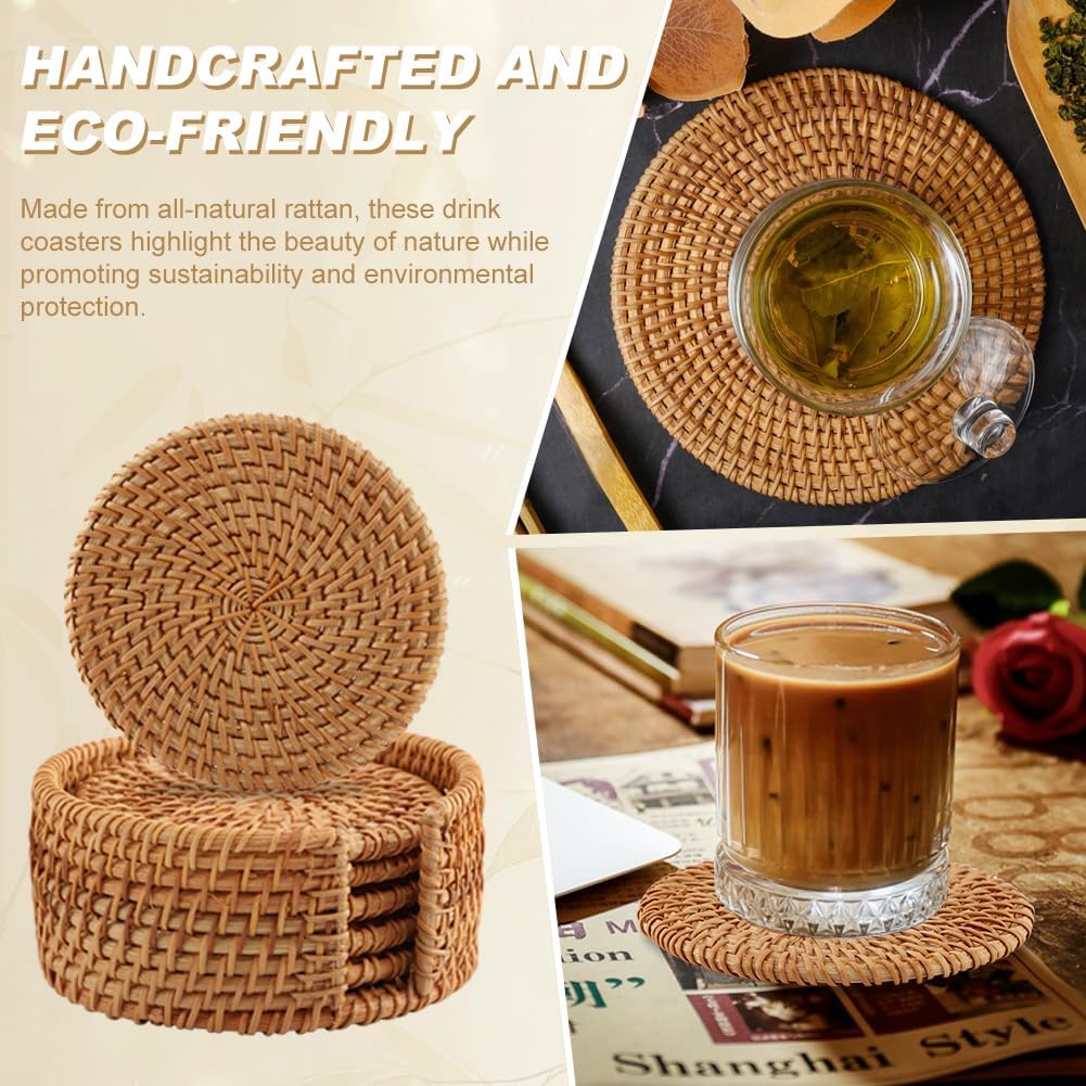 Holder / Wicker Boho Coaster / Natural / Set of 6