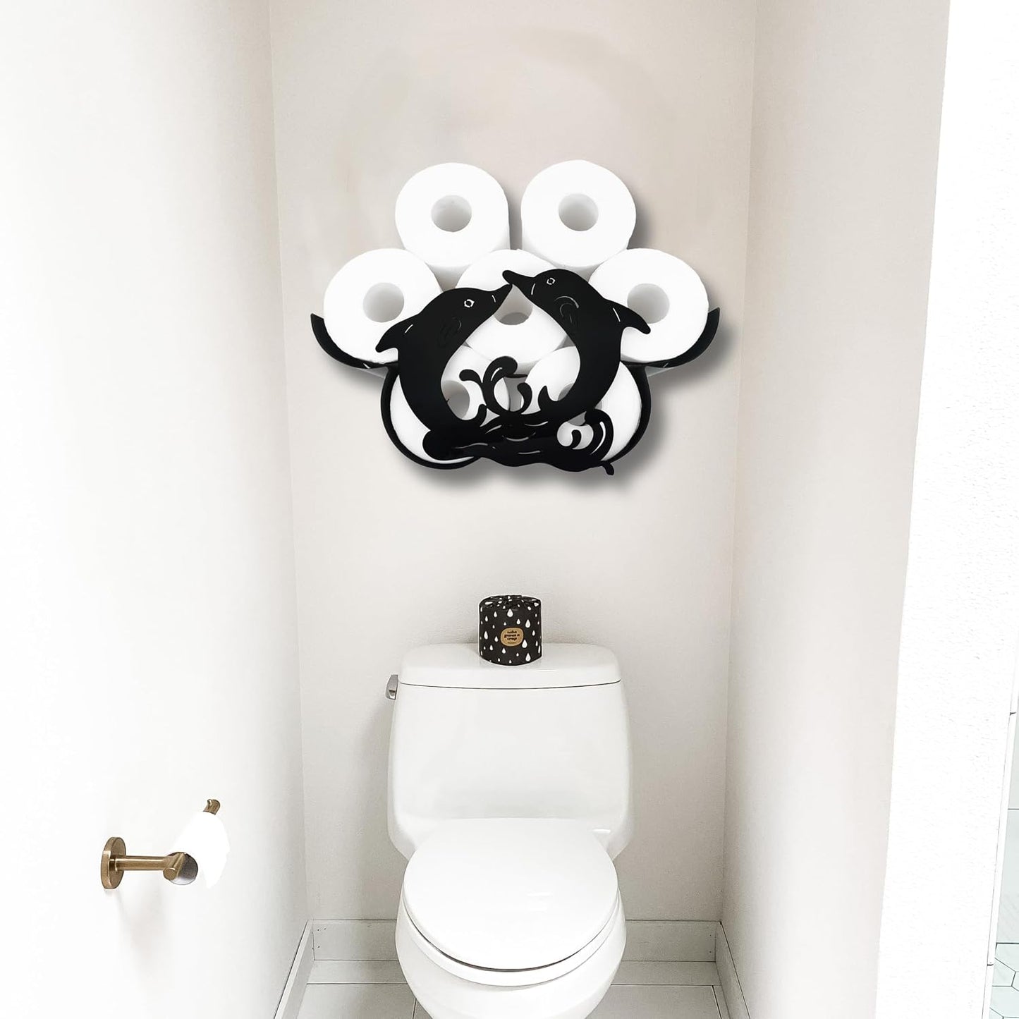 Dolphin Wall-Mounted Toilet Paper Holder: Stylish Bathroom Storage for 8 Rolls, Decorative Metal Design, Corrosion