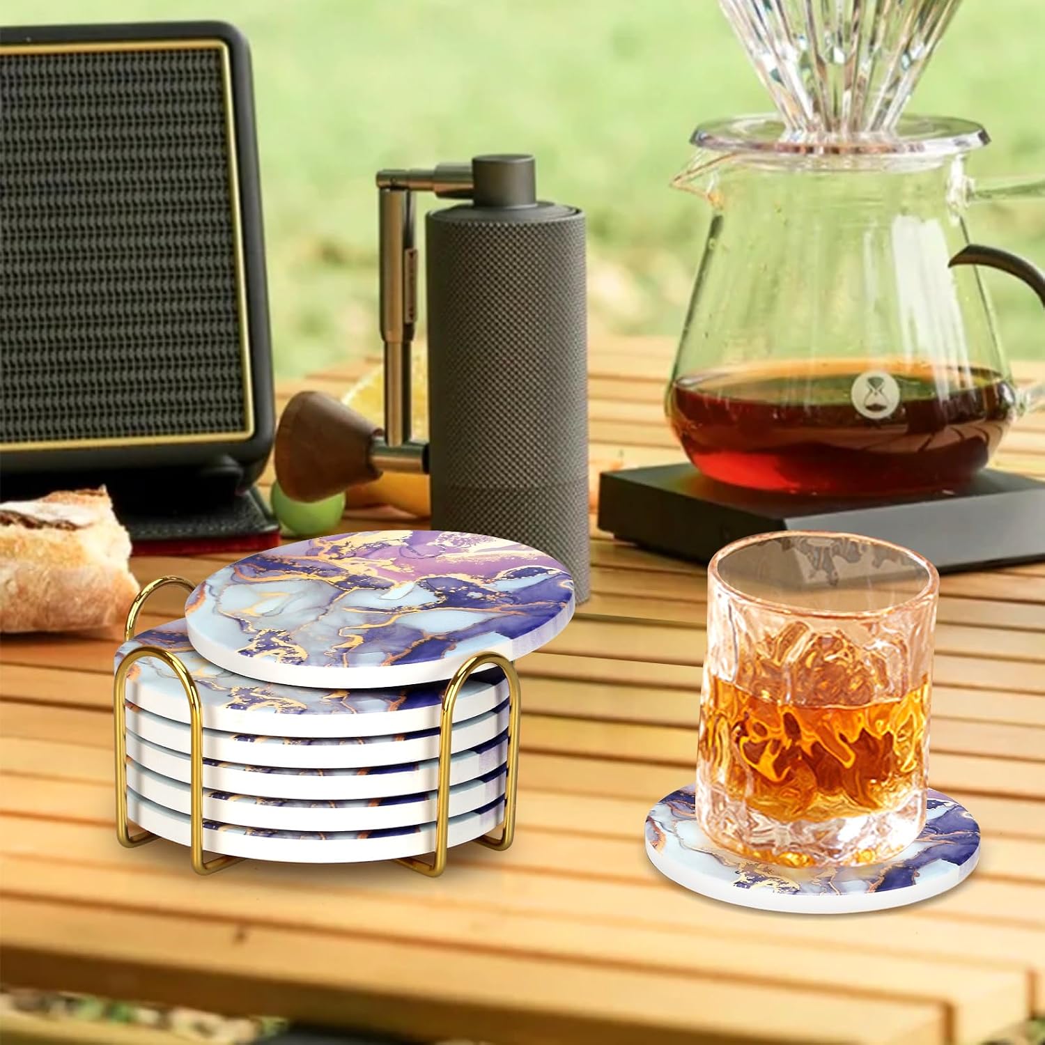 Holder Drink Coaster Modern Marble Coasters Unique Coaster / Purple / Set of 6