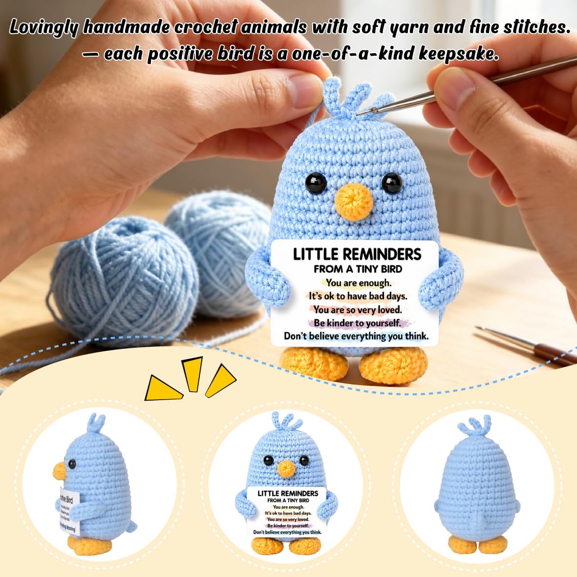 Positive Crochet Bird Gifts for Women Men / Blue
