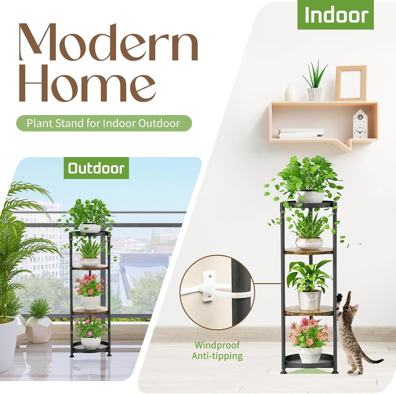 iDavosic.ly 4 Tier Corner Metal Plant Stand Indoor, 45 In Tall, Black Brown | Vertical Outdoor Flower Display Holder