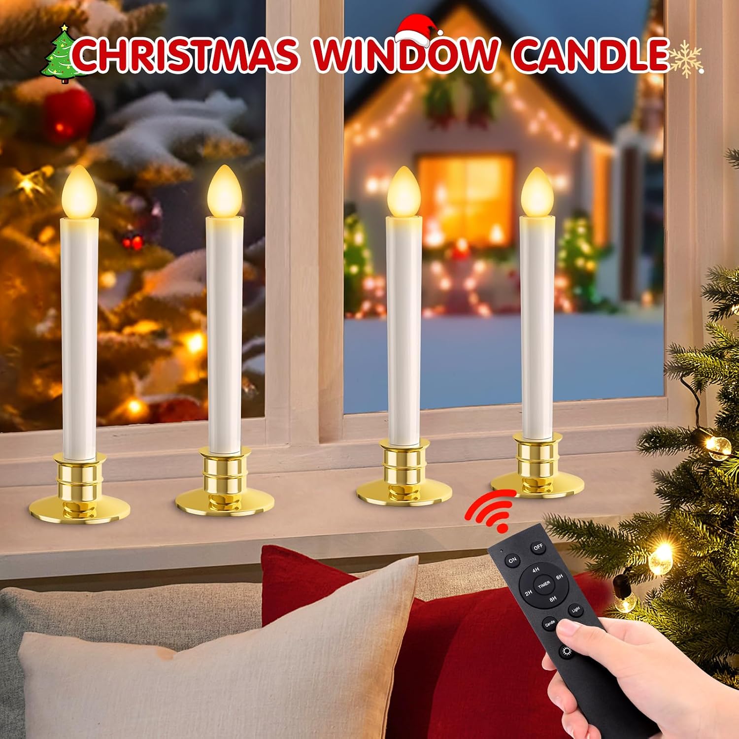 Christmas Window Candles Lights Battery Operated Candles 6 Pack Xmas Decor | Christmas Decorations Flameless Candles