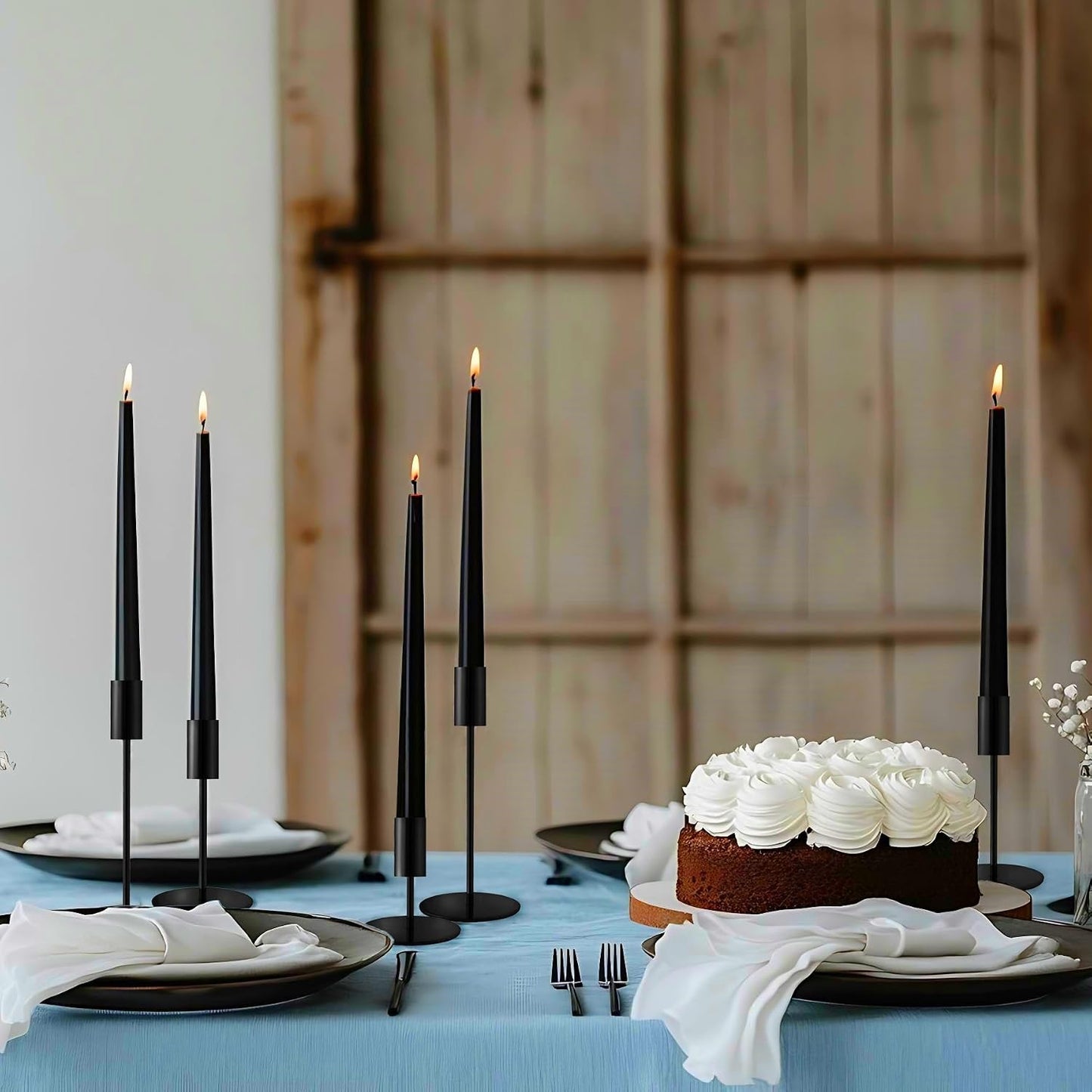 Black Candlestick Holders Bulk, Taper Candle Holders 15Pc, 3 Heights | Modern metal decor with stable round bases for