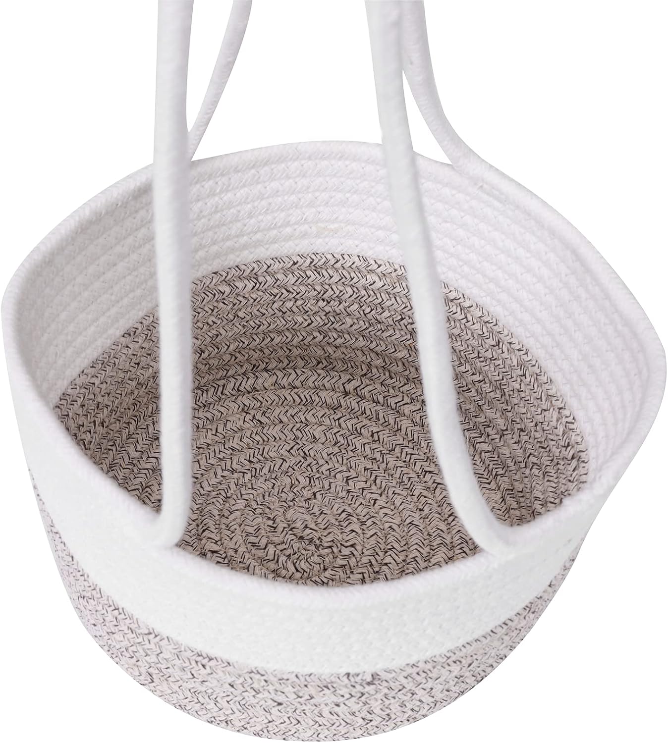 Hanging Planter Basket Jute Rope Woven Plant Hangers Indoor Hanging Plant Holder Up / White & Brown