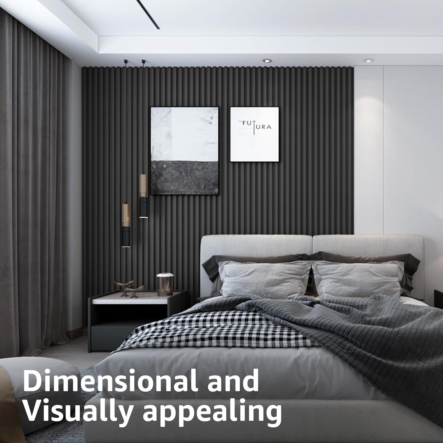 in. WPC Acoustic Slat Wall Panel for Modern Interior Decor / 96*6 / Matte Black / 96 x 6 / Set of 8
