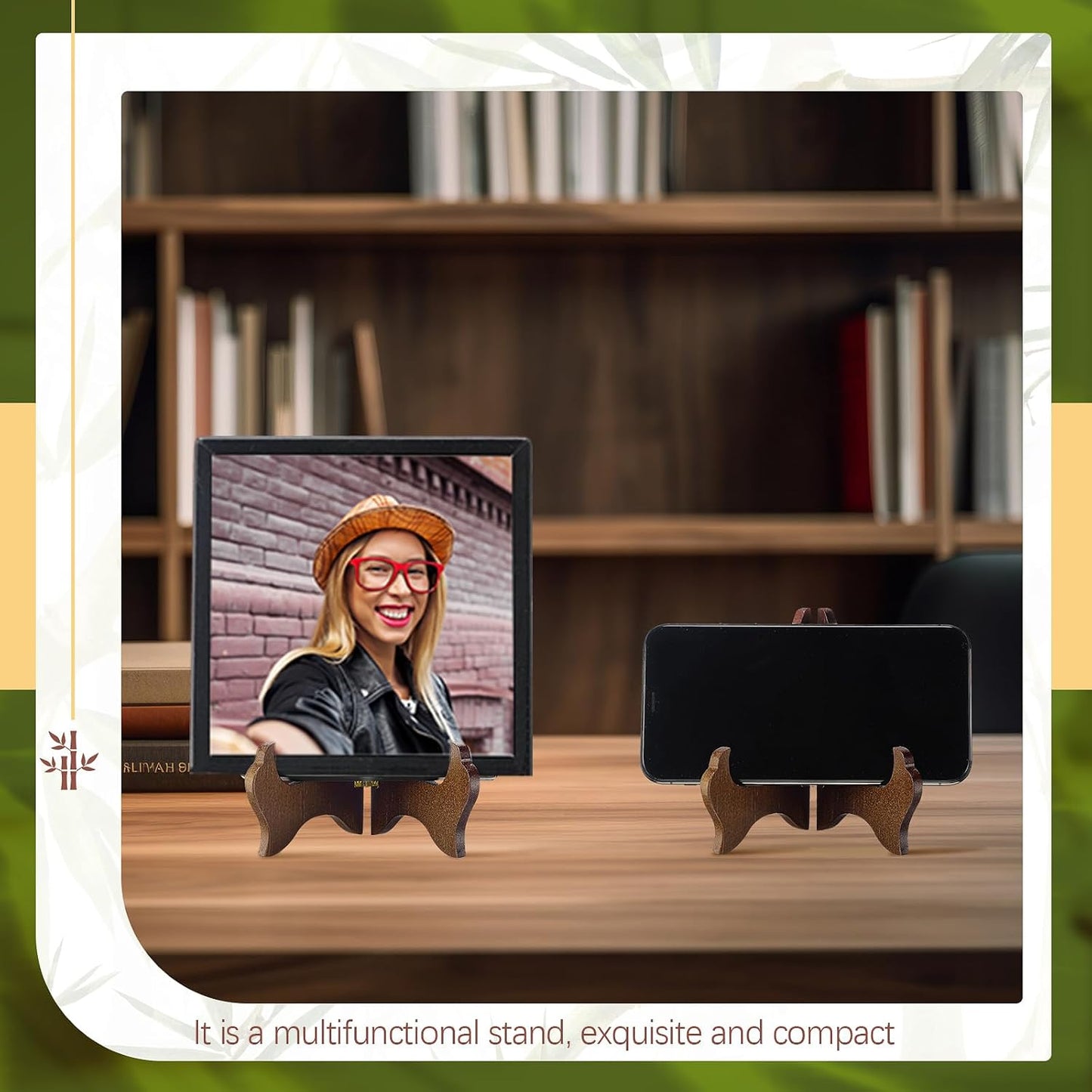 Packs Wooden Display Stand Decorative Plate Stands for Display Picture Frame Holder / Brown / 4 Inch