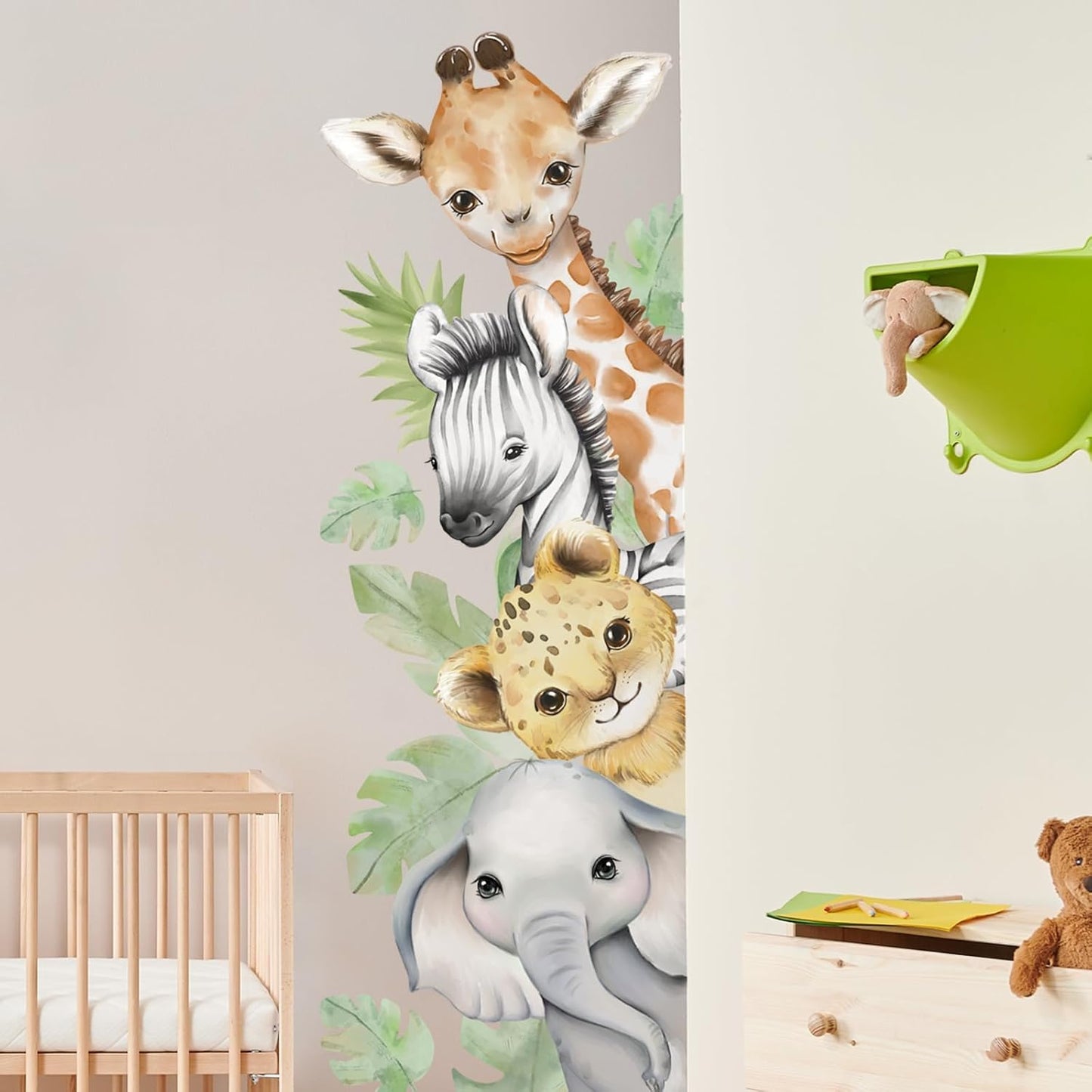 Watercolor Animal Wall Decals Jungle Animal Wall Stickers Tiger / Style 4-left / 44.88 x 15.75