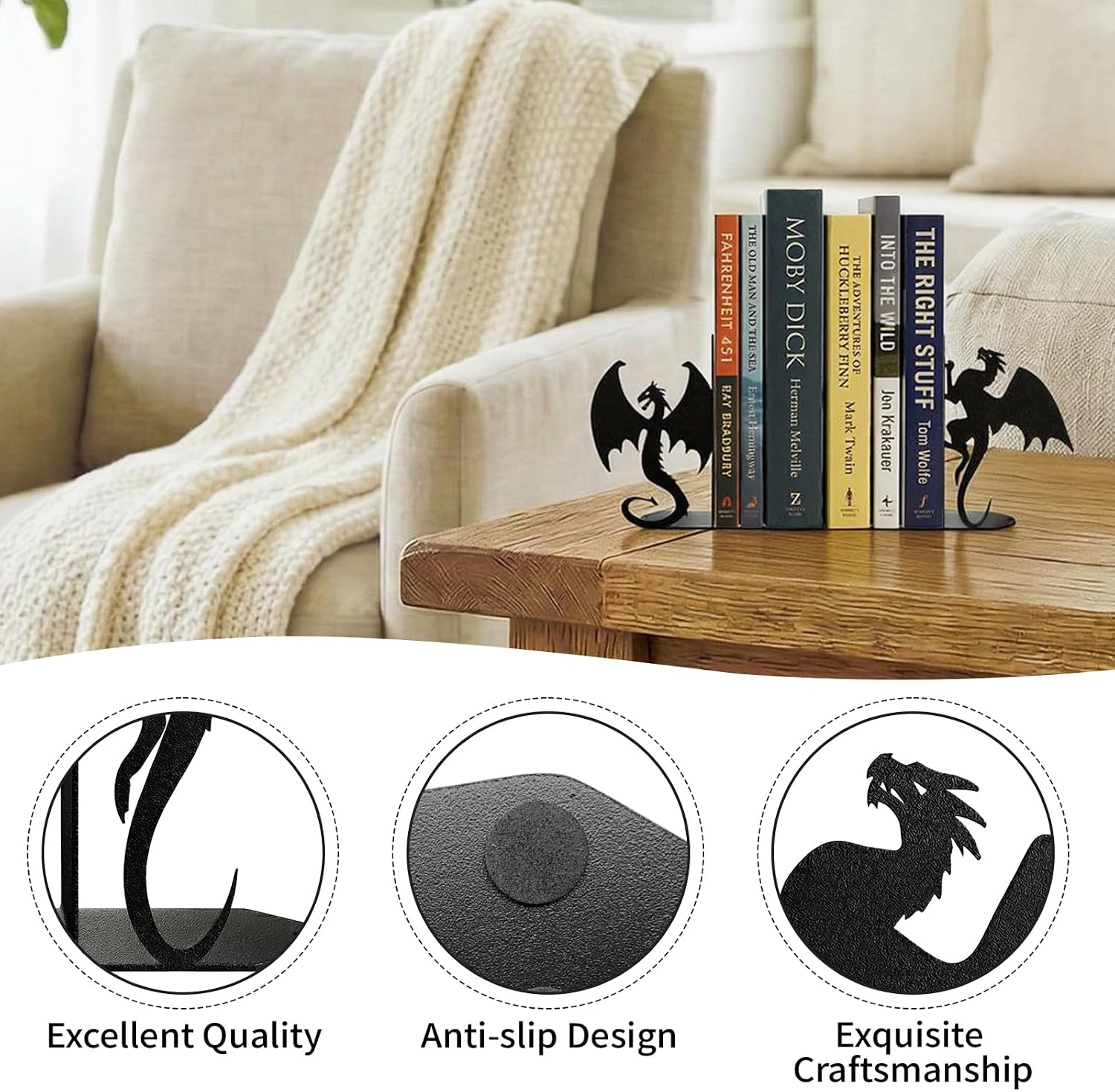 Dragon Bookends Decorative Metal Book Ends / Black Dragon
