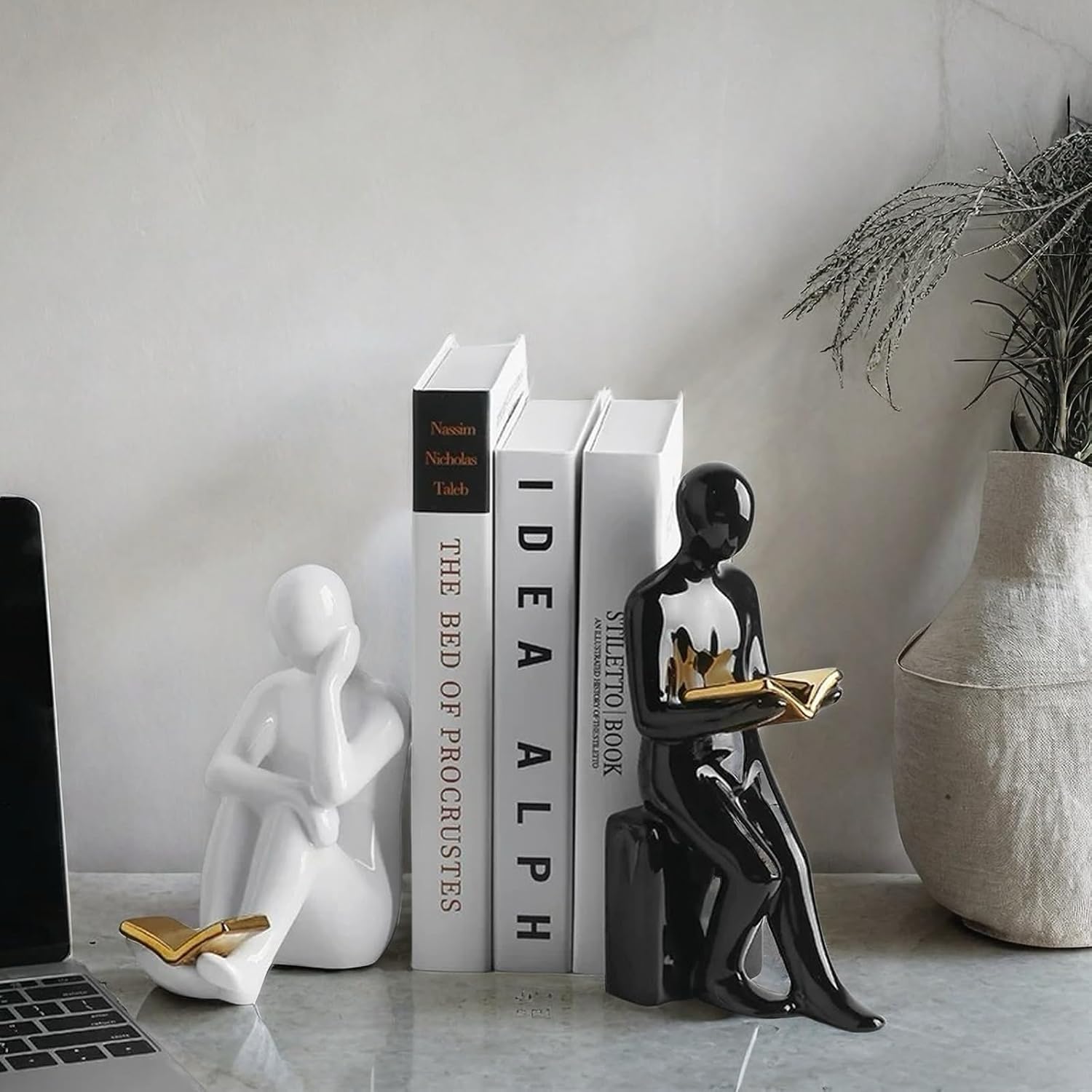 Book / Home Decorative Reading Book Statue Bookends Elegant Resin Bookshelf Room Office Desk Decor