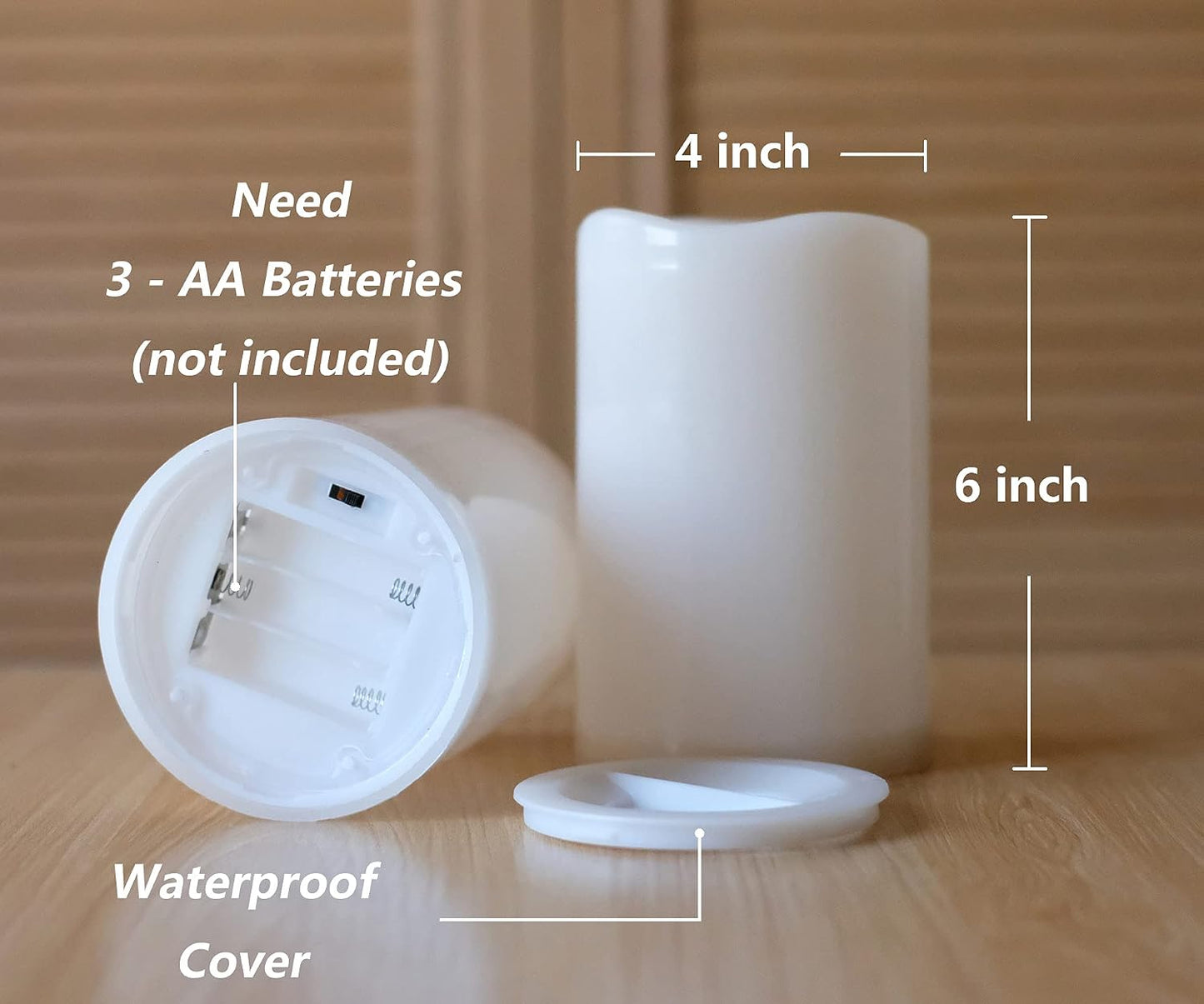 NONNO&ZGF 4X6'' Outdoor IP44 Warm White LED Rainproof Waterproof Candles, Flameless Battery LED Pillar Candle with