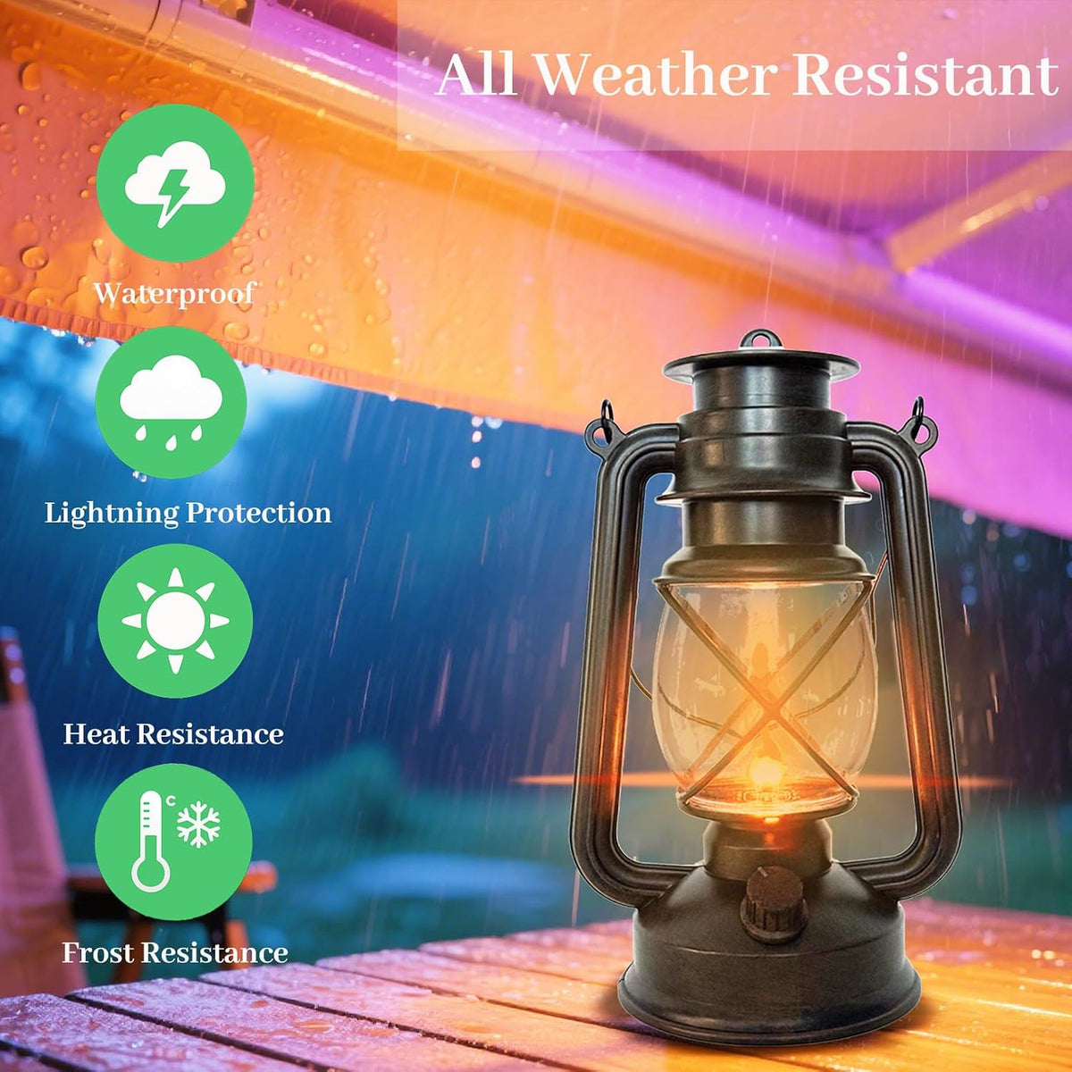 2 Pack LED Vintage Lantern Battery Powered Lanterns with Flame Wick Waterproof Camping Lamp Vintage LED Flame Lamp